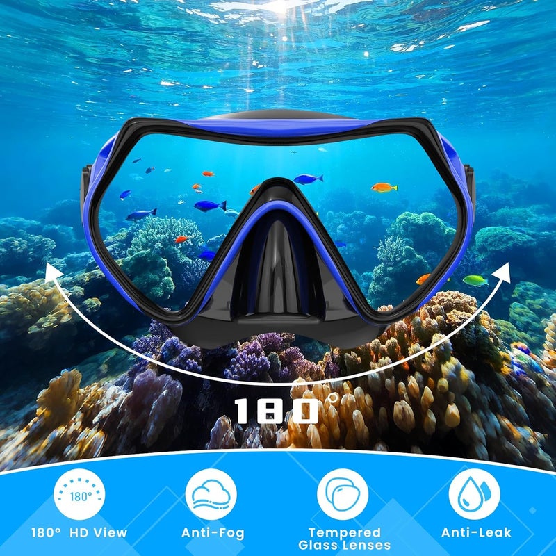 wutrye Snorkeling Gear for Adults, Dry-Top Snorkel Set Scuba Diving mask, Snorkel Mask, Panoramic Anti-Leak Anti-Fog Tempered Glass Lens, Swimming Training Snorkeling Packages - Image 2